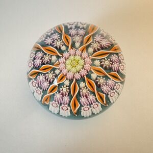 Vintage Perthshire Art Glass‎ Paperweight Millefiori Ribbon Twists 9 Spoke 2"